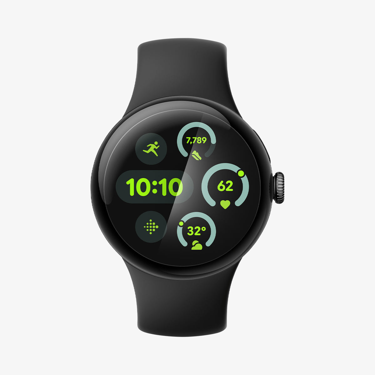 AFL08524 - Pixel Watch 3 (41mm) EliteShield EZ Fit in Clear showing the screen protector installed on the watch