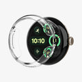 ACS07391 - Pixel Watch 2 Case Thin Fit in Crystal Clear showing the front of the watch case hovering in front of the face watch