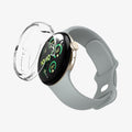 ACS07391 - Pixel Watch 2 Case Thin Fit in Crystal Clear showing the front, partial inner and sides of the watch case hovering infront of the watch