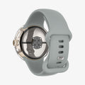 ACS07391 - Pixel Watch 2 Case Thin Fit in Crystal Clear showing the back, partial side installed on a watch