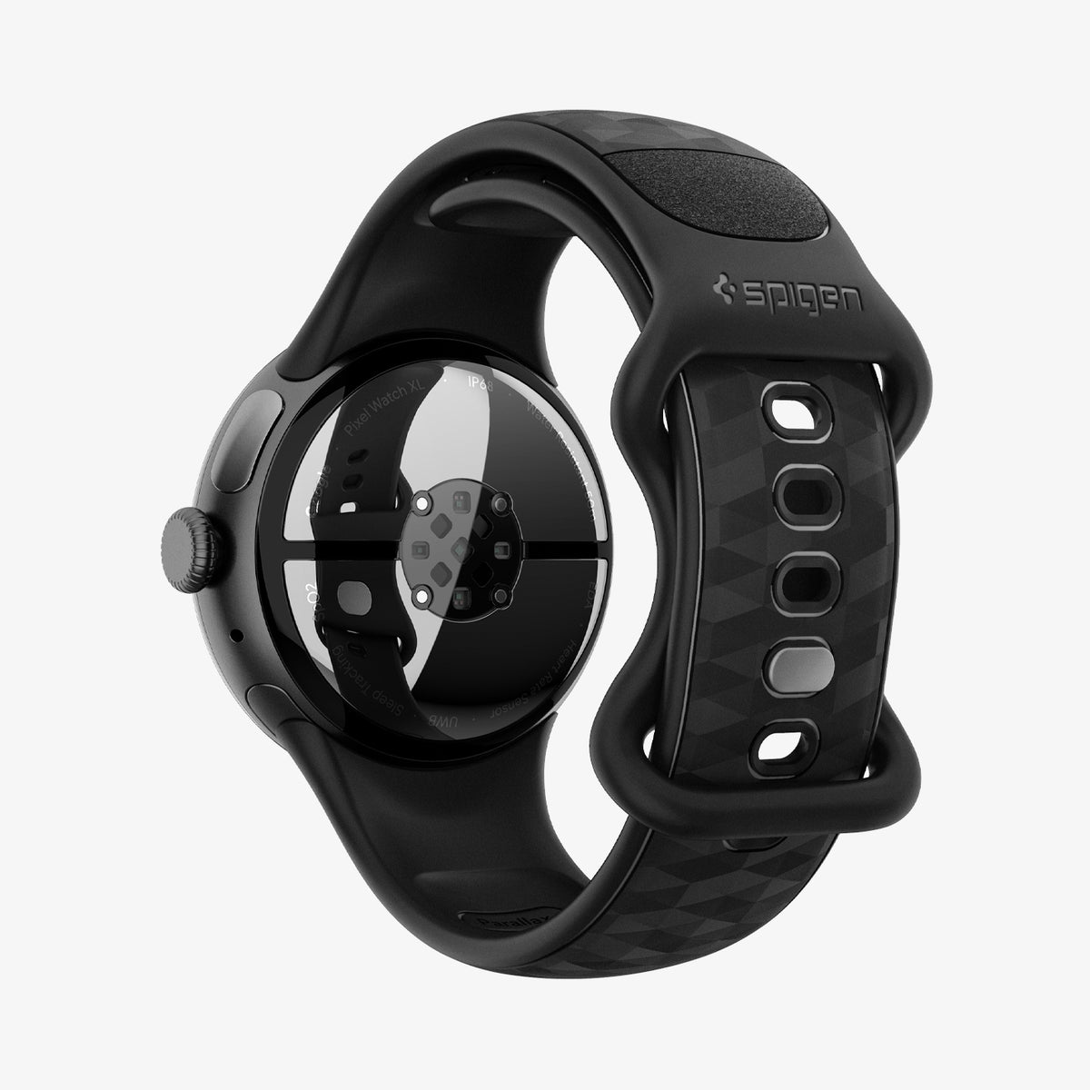 AMP10192 - GWdde Parallax Watch Band in black showing the back and partial inside of strap