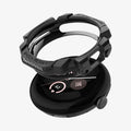 ACS07597 - Pixel Watch 3 (45mm) Rugged Armor in Matte Black showing the front of the pixel watch case hovering above the pixel watch head
