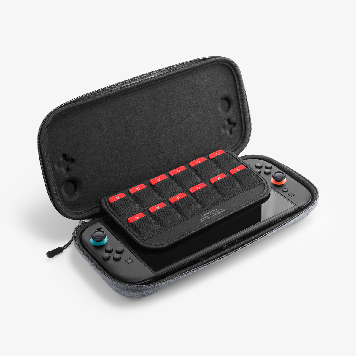 AGP10197 - Nintendo Switch 2 Klasden Pouch 2 in Charcoal Gray showing the inner with the device inside. 