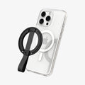 AMP08551 - O-Mag Magnetic Phone Holder (MagFit) | OM103 in Black showing the front hovering above the device