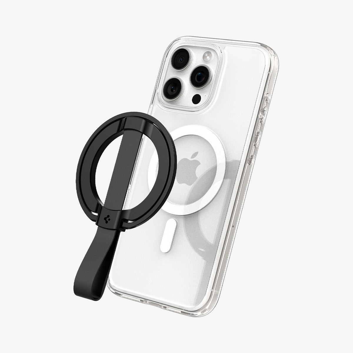 AMP08551 - O-Mag Magnetic Phone Holder (MagFit) | OM103 in Black showing the front hovering above the device