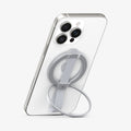 AMP10193 - O-Mag Magnetic Phone Holder (MagFit) | OM103 in Silver showing the front, attached to the back of the device propped up as a kickstand