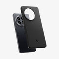 ACS09369 - OnePlus 13R Case Sand Blast in Matte Black showing the back, partial side and bottom hovering above the device
