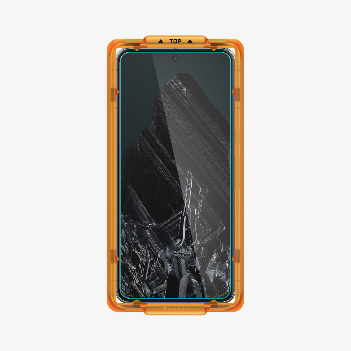 AGL07395 - Pixel 8 Pro Alignmaster in Clear showing the front of the device with alignment tray attached to it