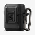 ACS09481 - Pixel Buds 2a Case Lock Fit in black showing the front and side with carabiner