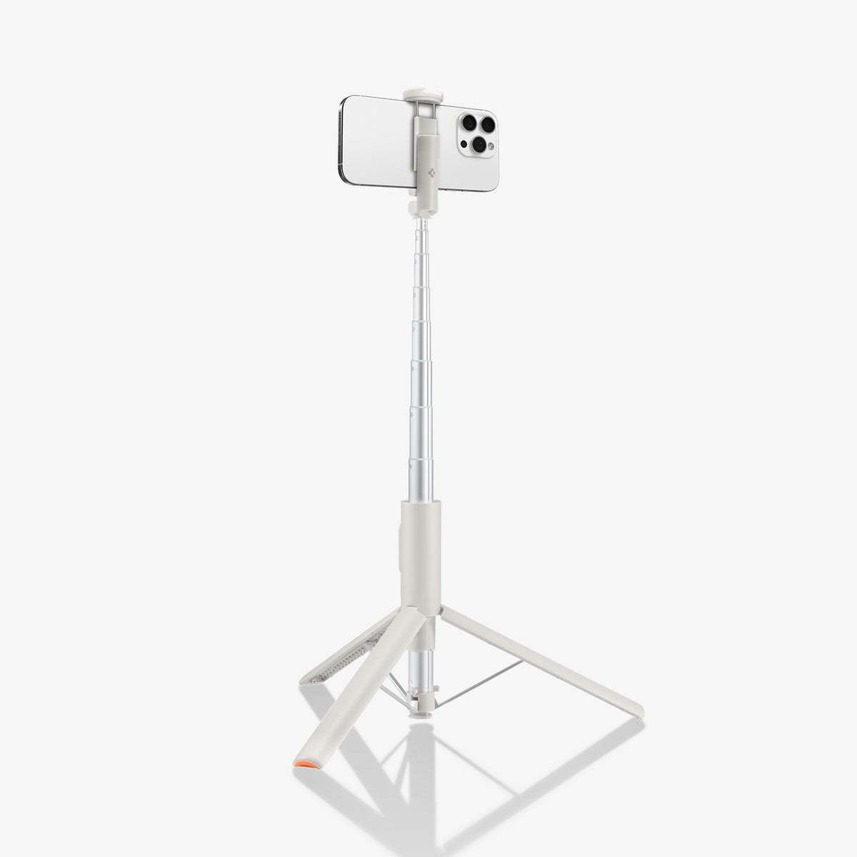 AMP09337 - Tripod Selfie Stick S541W in Dune Beige showing the back of the device attached to the tripod in landscape form