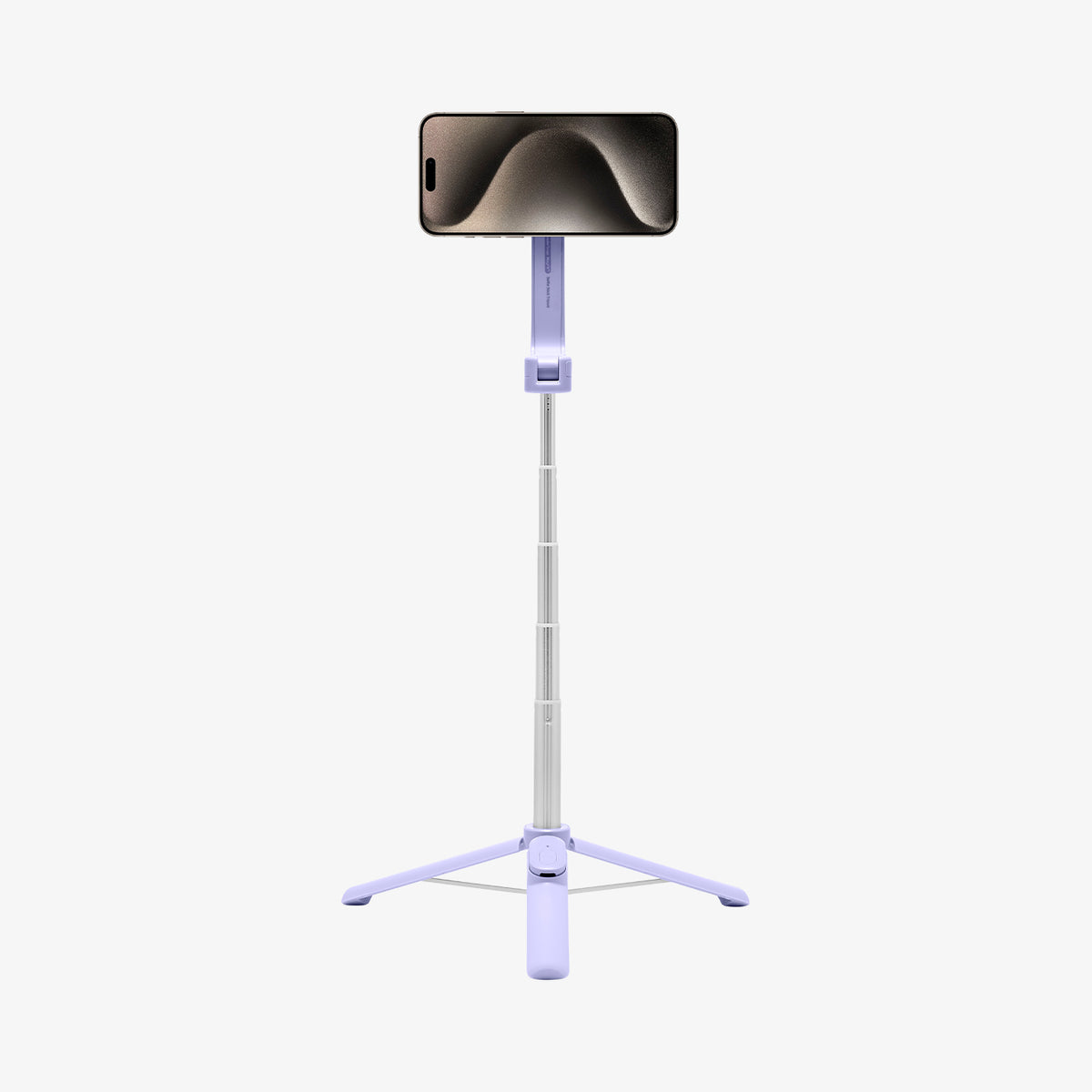 AMP07658 - Tripod Selfie Stick (Mag Fit) | S571W in Lavender showing the front, with a device attached extended with a stand