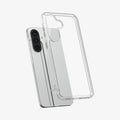 ACS11123 - Spigen Ultra Hybrid Galaxy A57 5G case in Crystal Clear lifting away from phone, showing transparent hard back panel