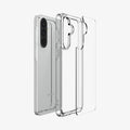 ACS11123 - Spigen Ultra Hybrid Galaxy A57 5G case in Crystal Clear - exploded view showing hard PC back panel and flexible TPU bumper