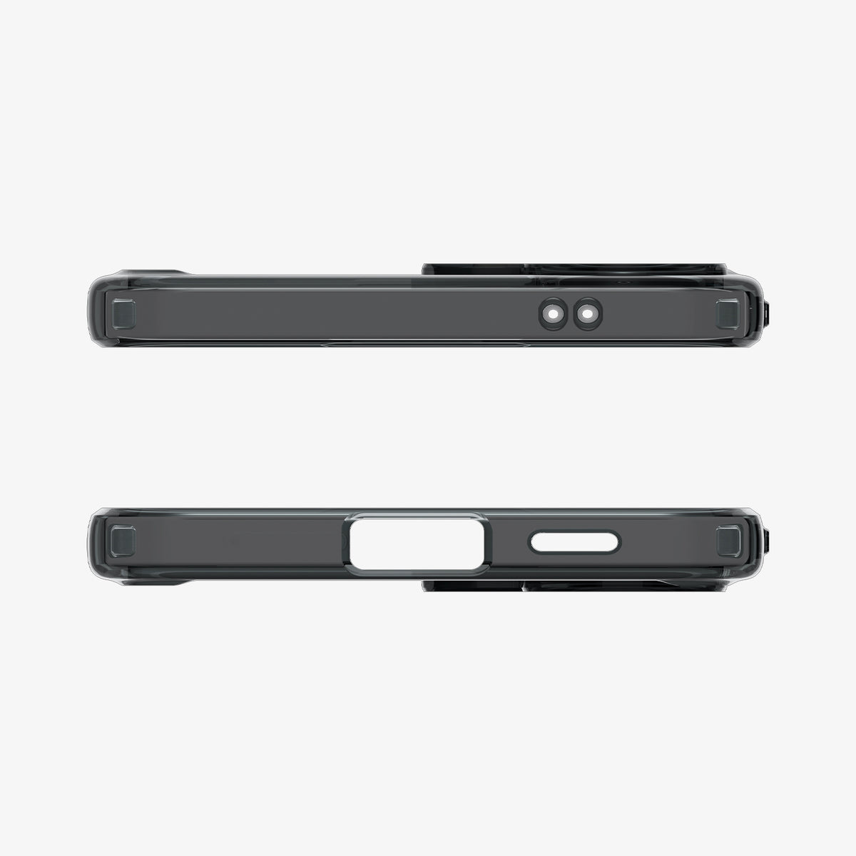ACS11124 - Spigen Ultra Hybrid Galaxy A57 5G case in Space Crystal - top and bottom edge views showing speaker and charging port cutouts