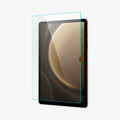 AGL07002 - Galaxy Tab S10 FE Series Screen Protector EZ FIT GLAS.tR showing the screen protector hovering in front of the device