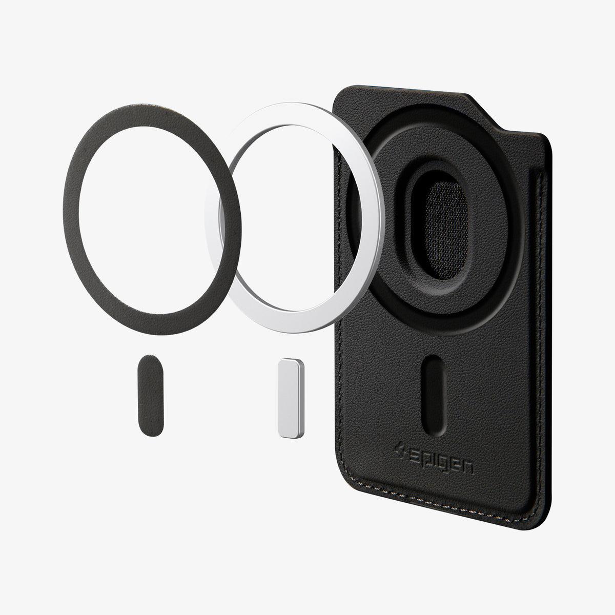 AFA10802  - MagSafe SleekBand Card Holder | 3 Cards (MagFit) in Dark Black showing magnet hovering on the holder