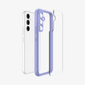 ACS06098 - Galaxy A54 5G Case Ultra Hybrid in Awesome Violet showing the back clear hard layer hovering in front of a light colored tpu frame and a device