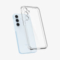 ACS07528 - Galaxy A55 5G Case Ultra Hybrid in Crystal Clear showing the back of clear tpu case hovering in front of a device