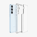 ACS07528 - Galaxy A55 5G Case Ultra Hybrid in Crystal Clear showing the back layer case detached from the tpu frame and the device aligned with each other