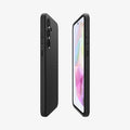 ACS07519 - Galaxy A35 5G Case Liquid Air in Matte Black showing the partial back, front and sides of both devices facing each other