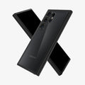 ACS07295 - Galaxy S24 Ultra Case Ultra Hybrid in Matte Black showing the back, partial side, behind is another device showing front and partial side