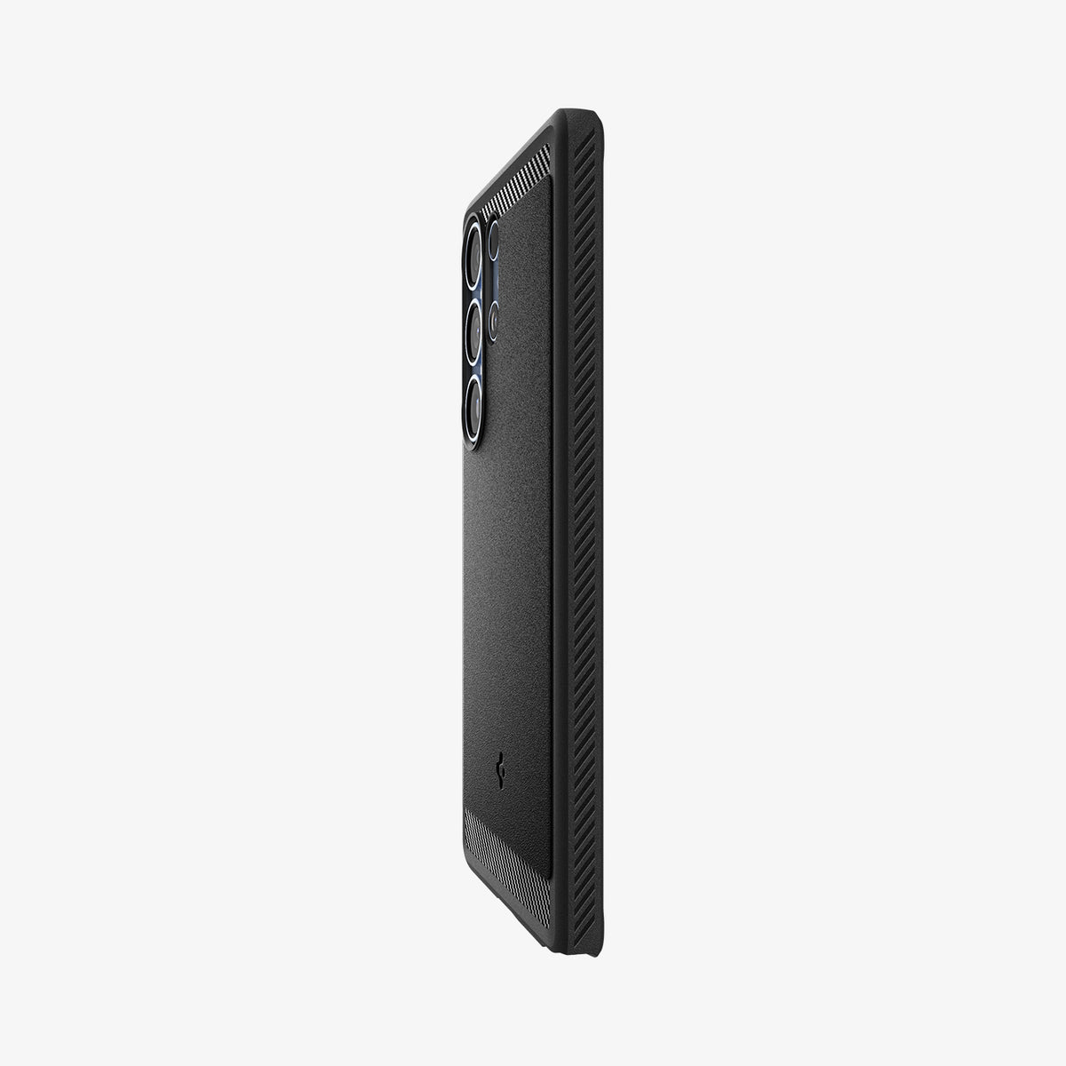 ACS08951 - Galaxy S25 Ultra Case Rugged Armor (MagFit) in Matte Black showing the partial back and side