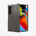 ACS07821 - Galaxy Z Fold 6 Case Slim Armor Pro in Gunmetal showing the back, hinge and front, partially folded