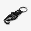 AHP06961 - Carabiner + Keyring in black showing the front with carabiner lying flat and partially open