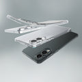ACS09425 - Galaxy S25 Edge Case Liquid Crystal in Crystal Clear showing the partial back, sides and top