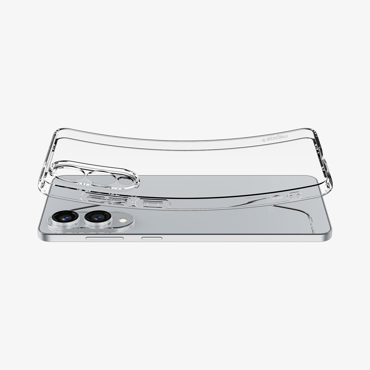 ACS09425 - Galaxy S25 Edge Case Liquid Crystal in Crystal Clear showing the back, sides case slightly bent downward hovering above the case