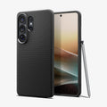 ACS11024 - Galaxy S26 Ultra Liquid Air (Mag Fit) in Matte Black showing the back with the device, partial back case only, partial front and sides