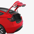 ACP11540 - Tesla Series Trunk Sill Guard 3D rendering of a red Tesla Model 3 with the trunk hatch open, showing the empty cargo area
