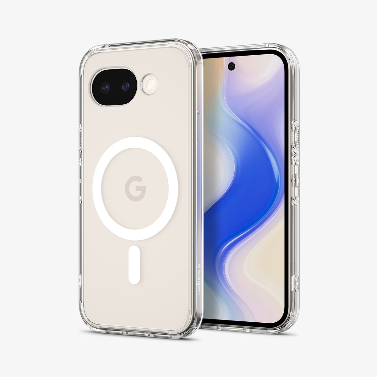 ACS11276 - Pixel 10a Ultra Hybrid Metal Ring (Mag Fit) in Clear White showing the back and front