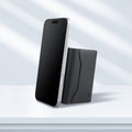 AFA09133 - MagSafe Card Holder Valentinus S (MagFit) in Black showing the front and partial side propped up as a stand in portrait style