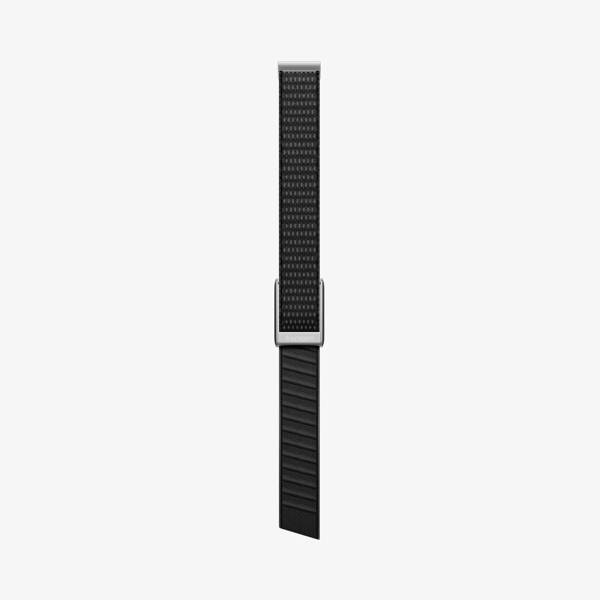 AMP10187 - WHOOP 5.0 fabric band black full length view showing adjustable strap design with woven exterior ribbed inner padding and Spigen metal clasp for secure fit