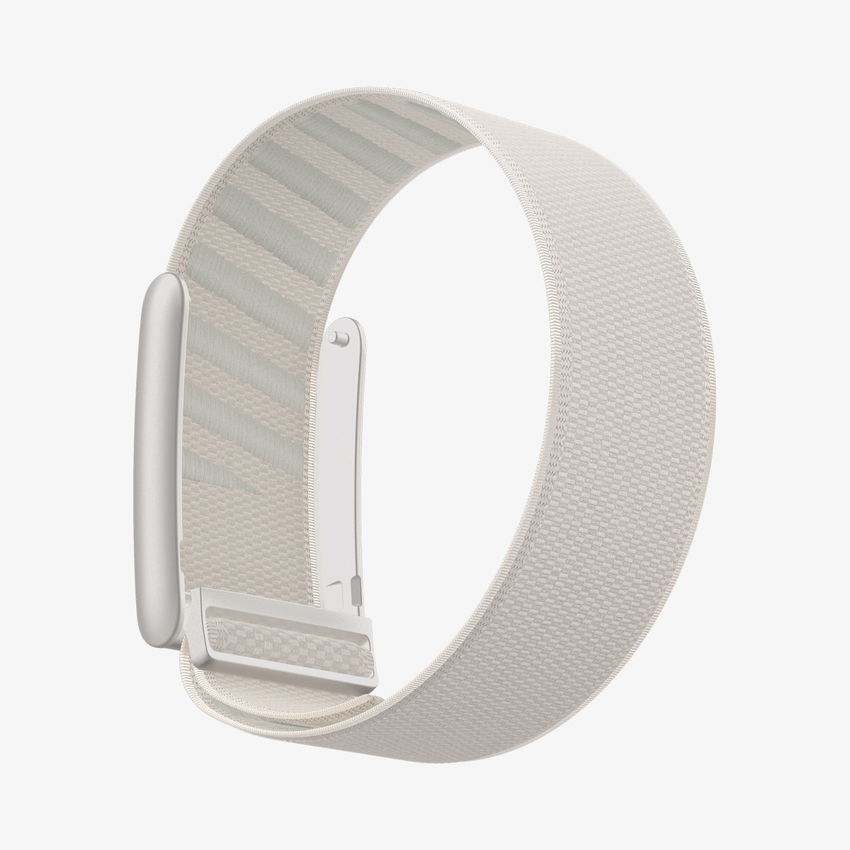 AMP10188 - WHOOP 5.0 fabric band starlight side angle showing open metal clasp lightweight woven strap and adjustable closure mechanism