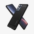 ACS04361 - Xiaomi 12 Pro Rugged Armor Case in Matte Black showing the back, partial side, next to it showing partial front and partial side