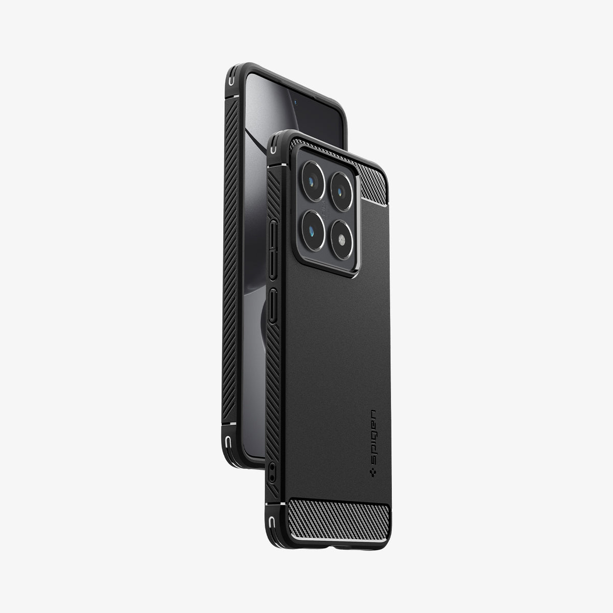 ACS08858 - Xiaomi 14T Pro Case Rugged Armor in Matte Black showing the back, partial front hovering in front and sides