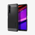 ACS06204 - Sony Xperia 1V Case Rugged Armor in matte black showing the back and front