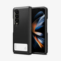 ACS05108 - Galaxy Z Fold 4 Series Slim Armor Slot Case in Black showing the back, front, and sides with card slot and a card inside