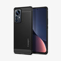 ACS05299 - Xiaomi 12T Pro Rugged Armor Case in Matte Black showing the back and front side by side