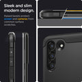 ACS03059 - Galaxy S21 FE Tough Armor Case in black sleek and slim modern design. Raised bezels protect screen and cameras from common surface scratches.