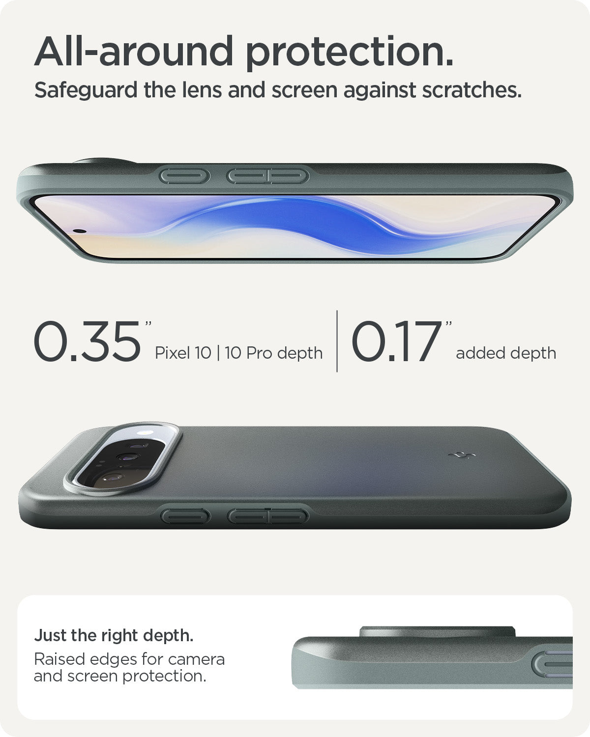ACS09701 - Pixel 10, Pixel 10 Pro Thin Fit (MagFit) in Sage Green  showing all around protection. safeguard the lens and screen against scratches.