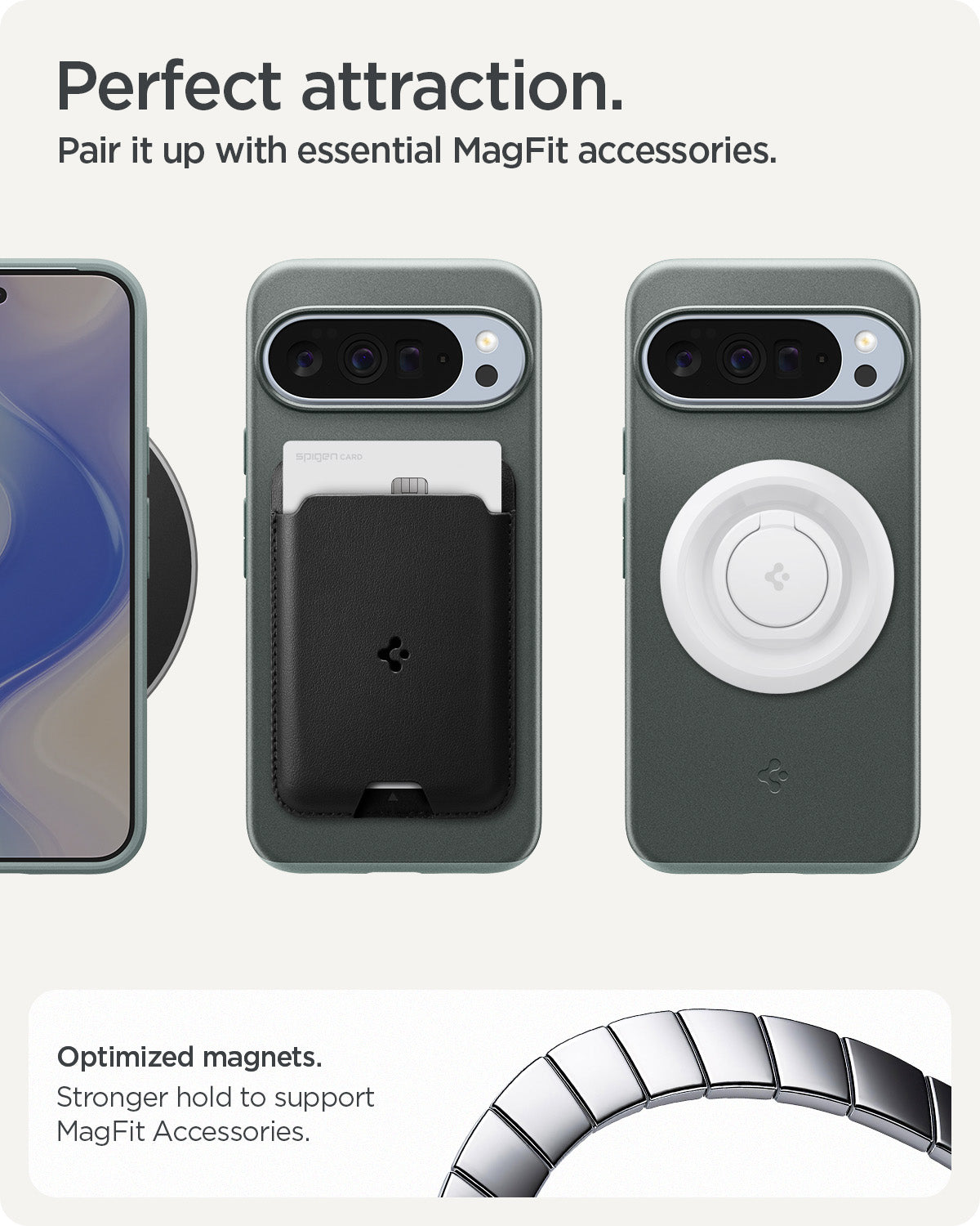 ACS09724 - Pixel 10 Pro XL Thin Fit (MagFit) in Sage Green  showing perfect attaction. pair it up with essential magfit accessories.