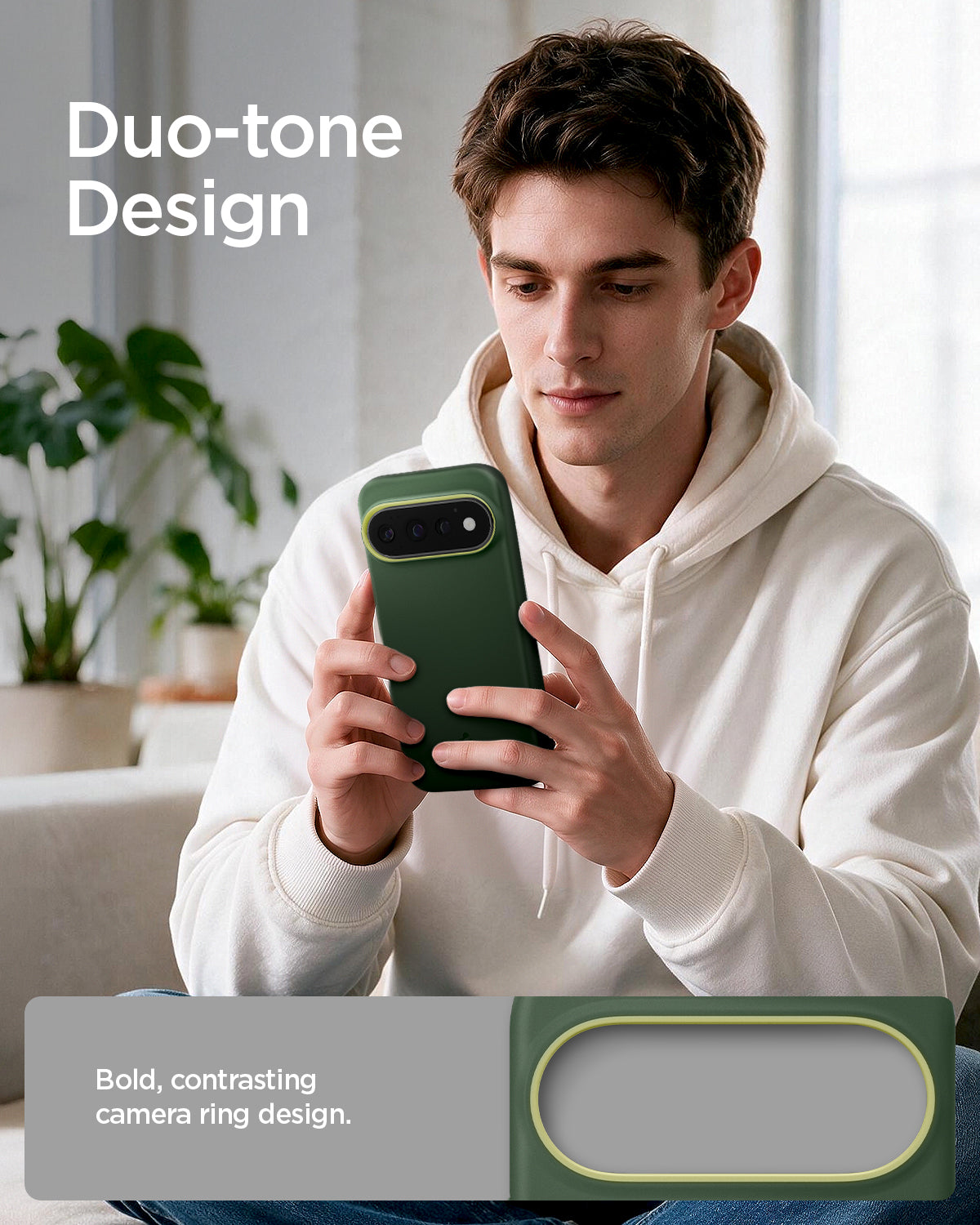 ACS11436 - Pixel 11 Pro  Nano Pop (Mag Fit) Avo Green person holding the Nano Pop MagFit case featuring a contrasting camera surround and smooth exterior finish.