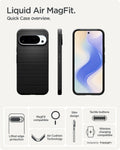 ACS09718 - Pixel 10 Pro XL Case Liquid Air (MagFit) in matte black showing the quick case overview. Lifted edge protection, MagFit compatible, Aircushion technology, slim design, tactile buttons and wireless charging compatible