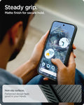 ACS09696 - Pixel 10 Pro Case Liquid Air (MagFit) in green showing the steady grip. Matte finish for secure hold. Non-slip surfaces. Patterned design feels good in your hands.