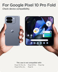 ACS09741 - Pixel 10 Pro Fold Case Slim Armor Pro (MagFit) in black showing the compatibility. Only compatible with Pixel 10 Pro Fold. Not compatible with Pixel 10 Pro XL, Pixel 9 / 9 Pro / 9 Pro XL / 9a.
