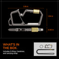 AHP08894 - Carabiner | LF101 in black showing what's in the box. Include O-ring, Carabiner, and carrying strap. 3.19in x 1.54in x 0.40in
