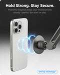 AMP09694 - Phone OneTap Clamp (MagFit) in Space Gray showing hold strong. stay secure